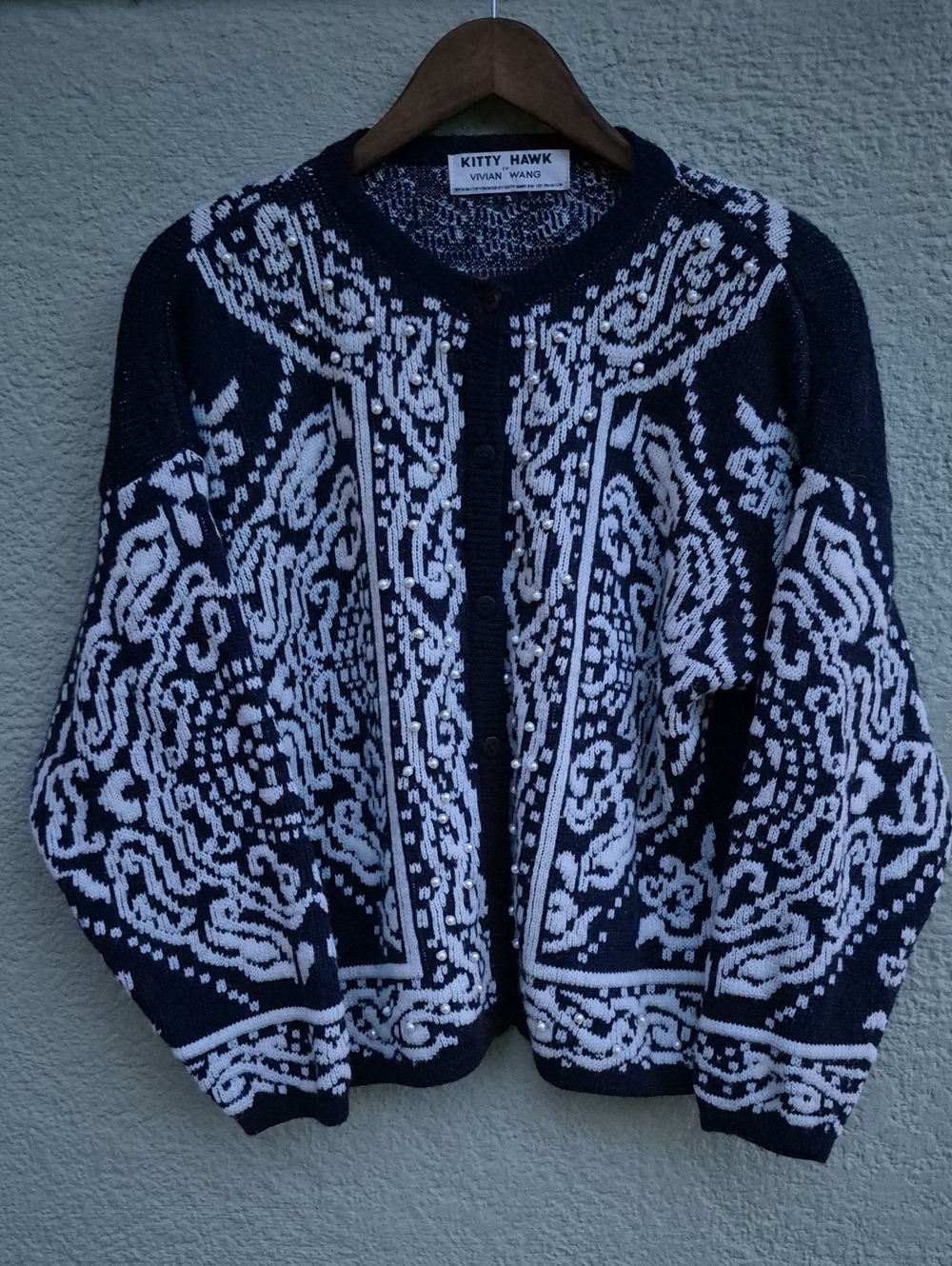 Kitty Hawk by Vivian Wang Navy and White Pearl Laced Vintage Sweater